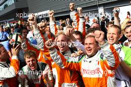 30.08.2009 Francorchamps, Belgium,  Force India F1 Team celebrate after coming second (2nd) in the race - Formula 1 World Championship, Rd 12, Belgian Grand Prix, Sunday Podium