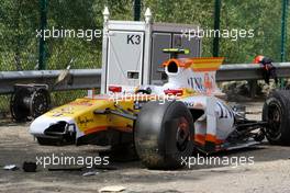 30.08.2009 Francorchamps, Belgium,  The crashed car of Romain Grosjean (FRA), Renault F1 Team - Formula 1 World Championship, Rd 12, Belgian Grand Prix, Sunday Race