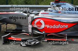 30.08.2009 Francorchamps, Belgium,  The crashed car of Lewis Hamilton (GBR), McLaren Mercedes - Formula 1 World Championship, Rd 12, Belgian Grand Prix, Sunday Race