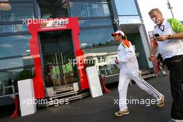 29.08.2009 Francorchamps, Belgium,  Giancarlo Fisichella (ITA), Force India F1 Team in front of the Ferrari motorhome - Formula 1 World Championship, Rd 12, Belgian Grand Prix, Saturday