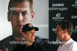 27.08.2009 Francorchamps, Belgium,  Sebastian Vettel (GER), Red Bull Racing and David Coulthard (GBR), Red Bull Racing, Consultant during the Casio press conference - Formula 1 World Championship, Rd 12, Belgian Grand Prix, Thursday