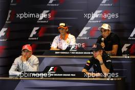 27.08.2009 Francorchamps, Belgium,  Heikki Kovalainen (FIN), McLaren Mercedes, Romain Grosjean (FRA), Renault F1 Team, Sébastien Buemi (SUI), Scuderia Toro Rosso, Sebastian Vettel (GER), Red Bull Racing - Formula 1 World Championship, Rd 12, Belgian Grand Prix, Thursday Press Conference