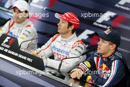 25.04.2009 Manama, Bahrain,  Timo Glock (GER), Toyota F1 Team, Jarno Trulli (ITA), Toyota Racing, Sebastian Vettel (GER), Red Bull Racing - Formula 1 World Championship, Rd 4, Bahrain Grand Prix, Saturday Press Conference