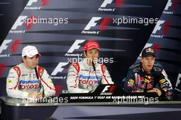 25.04.2009 Manama, Bahrain,  Timo Glock (GER), Toyota F1 Team, Jarno Trulli (ITA), Toyota Racing, Sebastian Vettel (GER), Red Bull Racing - Formula 1 World Championship, Rd 4, Bahrain Grand Prix, Saturday Press Conference