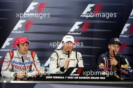26.04.2009 Manama, Bahrain,  Jarno Trulli (ITA), Toyota Racing, Jenson Button (GBR), Brawn GP, Sebastian Vettel (GER), Red Bull Racing - Formula 1 World Championship, Rd 4, Bahrain Grand Prix, Sunday Press Conference
