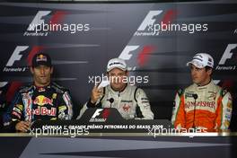 17.10.2009 Sao Paulo, Brazil,  Mark Webber (AUS), Red Bull Racing, Rubens Barrichello (BRA), BrawnGP, Adrian Sutil (GER), Force India F1 Team- Formula 1 World Championship, Rd 16, Brazilian Grand Prix, Saturday Press Conference