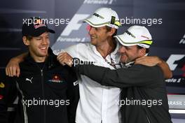 15.10.2009 Sao Paulo, Brazil,  Sebastian Vettel (GER), Red Bull Racing, Jenson Button (GBR), BrawnGP, Rubens Barrichello (BRA), BrawnGP - Formula 1 World Championship, Rd 16, Brazilian Grand Prix, Thursday Press Conference