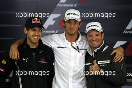 15.10.2009 Sao Paulo, Brazil,  Sebastian Vettel (GER), Red Bull Racing, Jenson Button (GBR), BrawnGP, Rubens Barrichello (BRA), BrawnGP - Formula 1 World Championship, Rd 16, Brazilian Grand Prix, Thursday Press Conference