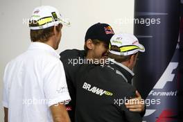 15.10.2009 Sao Paulo, Brazil,  Jenson Button (GBR), BrawnGP, Sebastian Vettel (GER), Red Bull Racing, Rubens Barrichello (BRA), BrawnGP - Formula 1 World Championship, Rd 16, Brazilian Grand Prix, Thursday Press Conference