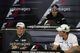 15.10.2009 Sao Paulo, Brazil,  Rubens Barrichello (BRA), BrawnGP, Sebastian Vettel (GER), Red Bull Racing, Jenson Button (GBR), BrawnGP - Formula 1 World Championship, Rd 16, Brazilian Grand Prix, Thursday Press Conference