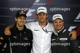 15.10.2009 Sao Paulo, Brazil,  Sebastian Vettel (GER), Red Bull Racing, Jenson Button (GBR), BrawnGP, Rubens Barrichello (BRA), BrawnGP - Formula 1 World Championship, Rd 16, Brazilian Grand Prix, Thursday Press Conference