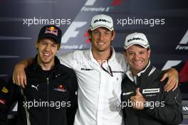 15.10.2009 Sao Paulo, Brazil,  Sebastian Vettel (GER), Red Bull Racing, Jenson Button (GBR), BrawnGP, Rubens Barrichello (BRA), BrawnGP - Formula 1 World Championship, Rd 16, Brazilian Grand Prix, Thursday Press Conference