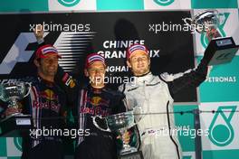 19.04.2009 Shanghai, China,  2nd place Mark Webber (AUS), Red Bull Racing with 1st place Sebastian Vettel (GER), Red Bull Racing and 3rd place Jenson Button (GBR), Brawn GP - Formula 1 World Championship, Rd 3, Chinese Grand Prix, Sunday Podium