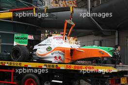 19.04.2009 Shanghai, China,  The car of Adrian Sutil (GER), Force India F1 Team after a crash - Formula 1 World Championship, Rd 3, Chinese Grand Prix, Sunday Race