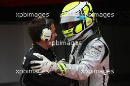 09.05.2009 Barcelona, Spain,  Jenson Button (GBR), Brawn GP celebrating his pole - Formula 1 World Championship, Rd 5, Spanish Grand Prix, Saturday Qualifying