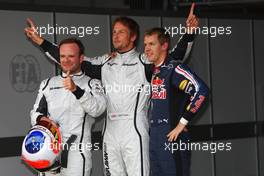 09.05.2009 Barcelona, Spain,  First three, Rubens Barrichello (BRA), Brawn GP, Jenson Button (GBR), Brawn GP and Sebastian Vettel (GER), Red Bull Racing - Formula 1 World Championship, Rd 5, Spanish Grand Prix, Saturday Qualifying