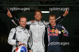 09.05.2009 Barcelona, Spain,  Rubens Barrichello (BRA), Brawn GP with Jenson Button (GBR), Brawn GP and Sebastian Vettel (GER), Red Bull Racing - Formula 1 World Championship, Rd 5, Spanish Grand Prix, Saturday Qualifying