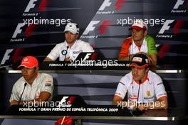 07.05.2009 Barcelona, Spain,  Lewis Hamilton (GBR), McLaren Mercedes, Nick Heidfeld (GER), BMW Sauber F1 Team, Fernando Alonso (ESP), Renault F1 Team and Giancarlo Fisichella (ITA), Force India F1 Team - Formula 1 World Championship, Rd 5, Spanish Grand Prix, Thursday Press Conference