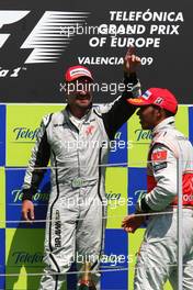 23.08.2009 Valencia, Spain,  1st place Rubens Barrichello (BRA), Brawn GP and 2nd place Lewis Hamilton (GBR), McLaren Mercedes - Formula 1 World Championship, Rd 11, European Grand Prix, Sunday Podium