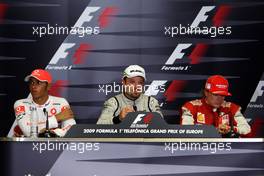 23.08.2009 Valencia, Spain,  Lewis Hamilton (GBR), McLaren Mercedes, Rubens Barrichello (BRA), BrawnGP, Kimi Raikkonen (FIN), Räikkönen, Scuderia Ferrari - Formula 1 World Championship, Rd 11, European Grand Prix, Sunday Press Conference