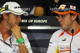 20.08.2009 Valencia, Spain,  Jenson Button (GBR), BrawnGP, Fernando Alonso (ESP), Renault F1 Team - Formula 1 World Championship, Rd 11, European Grand Prix, Thursday Press Conference