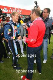 21.06.2009 Silverstone, England,  Sebastian Vettel (GER), Red Bull Racing being interviewed by Kai Ebel (GER), RTL Television - Formula 1 World Championship, Rd 8, British Grand Prix, Sunday Pre-Race Grid