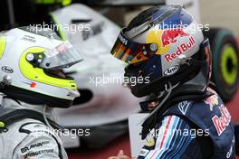21.06.2009 Silverstone, England,  Rubens Barrichello (BRA), Brawn GP and Sebastian Vettel (GER), Red Bull Racing - Formula 1 World Championship, Rd 8, British Grand Prix, Sunday Podium