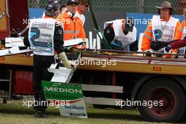 20.06.2009 Silverstone, England,  The car of Adrian Sutil (GER), Force India F1 Team after he crashed in Qualifying - Formula 1 World Championship, Rd 8, British Grand Prix, Saturday Qualifying