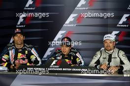 21.06.2009 Silverstone, England,  Mark Webber (AUS), Red Bull Racing, Sebastian Vettel (GER), Red Bull Racing, Rubens Barrichello (BRA), Brawn GP - Formula 1 World Championship, Rd 8, British Grand Prix, Sunday Press Conference