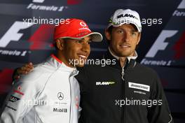 18.06.2009 Silverstone, England,  Lewis Hamilton (GBR), McLaren Mercedes, Jenson Button (GBR), Brawn GP - Formula 1 World Championship, Rd 8, British Grand Prix, Thursday Press Conference