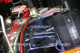 10.07.2009 Nürburg, Germany,  Heikki Kovalainen (FIN), McLaren Mercedes using blue aerodynamic paint on his car - Formula 1 World Championship, Rd 9, German Grand Prix, Friday Practice