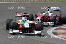 12.07.2009 Nürburg, Germany,  Giancarlo Fisichella (ITA), Force India F1 Team, VJM-02, VJM02, VJM 02 leads Jarno Trulli (ITA), Toyota Racing, TF109 - Formula 1 World Championship, Rd 9, German Grand Prix, Sunday Race