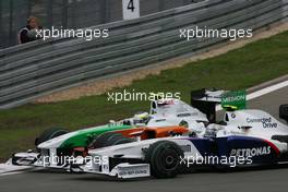 12.07.2009 NŸrburg, Germany,  Giancarlo Fisichella (ITA), Force India F1 Team and Nick Heidfeld (GER), BMW Sauber F1 Team  - Formula 1 World Championship, Rd 9, German Grand Prix, Sunday Race