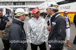 11.07.2009 Nürburg, Germany,  Rubens Barrichello (BRA), Brawn GP, Lewis Hamilton (GBR), McLaren Mercedes, Jenson Button (GBR), Brawn GP - Formula 1 World Championship, Rd 9, German Grand Prix, Saturday