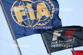 24.07.2009 Budapest, Hungary,  FIA and F1 Flags - Formula 1 World Championship, Rd 10, Hungarian Grand Prix, Friday Practice