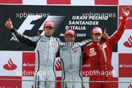 13.09.2009 Monza, Italy,  Rubens Barrichello (BRA), Brawn GP, Jenson Button (GBR), Brawn GP and Kimi Raikkonen (FIN), Räikkönen, Scuderia Ferrari  - Formula 1 World Championship, Rd 13, Italian Grand Prix, Sunday Podium