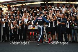 04.10.2009 Suzuka, Japan,  1st place race winner Sebastian Vettel (GER), Red Bull Racing celebrates with his team - Formula 1 World Championship, Rd 15, Japanese Grand Prix, Sunday Podium