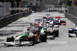 24.05.2009 Monte Carlo, Monaco,  Adrian Sutil (GER), Force India F1 Team, VJM-02, VJM02, VJM 02 leads Giancarlo Fisichella (ITA), Force India F1 Team, VJM-02, VJM02, VJM 02- Formula 1 World Championship, Rd 6, Monaco Grand Prix, Sunday Race