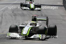 24.05.2009 Monte Carlo, Monaco,  Jenson Button (GBR), Brawn GP, BGP001, BGP 001 leads Rubens Barrichello (BRA), Brawn GP, BGP001, BGP 001 - Formula 1 World Championship, Rd 6, Monaco Grand Prix, Sunday Race