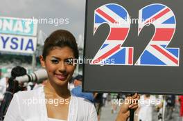 05.04.2009 Kuala Lumpur, Malaysia,  Grid girl - Formula 1 World Championship, Rd 2, Malaysian Grand Prix, Sunday Grid Girl