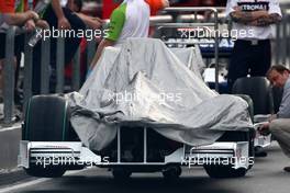 02.04.2009 Kuala Lumpur, Malaysia,  The Force India F1 Team, VJM-02, VJM02, VJM 02, is covered up after the rain - Formula 1 World Championship, Rd 2, Malaysian Grand Prix, Thursday