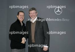 23.12.2009 Brackley, England,  Michael Schumacher (GER) with Ross Brawn (GBR) - Mercedes announce Michael Schumacher will be their team driver for the 2010 F1 Season with the Mercedes GP Petronas Team