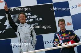 07.06.2009 Istanbul, Turkey,  1st place Jenson Button (GBR), Brawn GP and 3rd place Sebastian Vettel (GER), Red Bull Racing - Formula 1 World Championship, Rd 7, Turkish Grand Prix, Sunday Podium