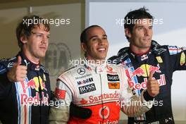 31.10.2009 Abu Dhabi, United Arab Emirates,  Sebastian Vettel (GER), Red Bull Racing; Lewis Hamilton (GBR), McLaren Mercedes and Mark Webber (AUS), Red Bull Racing  - Formula 1 World Championship, Rd 17, Abu Dhabi Grand Prix, Saturday Qualifying