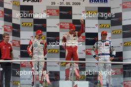 30.05.2009 Klettwitz, Germany,  Podium: race winner Jules Bianchi (FRA), ART Grand Prix Dallara F308 Mercedes, second place Valtteri Bottas (FIN), ART Grand Prix Dallara F308 Mercedes, third place Jean Karl Vernay (FRA), Signature Dallara F308 Volkswagen - F3 Euro Series 2009 at Lausitzring, Germany