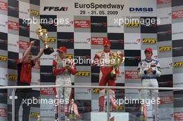 30.05.2009 Klettwitz, Germany,  Podium: race winner Jules Bianchi (FRA), ART Grand Prix Dallara F308 Mercedes, second place Valtteri Bottas (FIN), ART Grand Prix Dallara F308 Mercedes, third place Jean Karl Vernay (FRA), Signature Dallara F308 Volkswagen - F3 Euro Series 2009 at Lausitzring, Germany