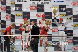 30.05.2009 Klettwitz, Germany,  Podium: race winner Jules Bianchi (FRA), ART Grand Prix Dallara F308 Mercedes, second place Valtteri Bottas (FIN), ART Grand Prix Dallara F308 Mercedes, third place Jean Karl Vernay (FRA), Signature Dallara F308 Volkswagen - F3 Euro Series 2009 at Lausitzring, Germany