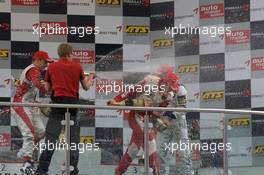 30.05.2009 Klettwitz, Germany,  Podium: race winner Jules Bianchi (FRA), ART Grand Prix Dallara F308 Mercedes, second place Valtteri Bottas (FIN), ART Grand Prix Dallara F308 Mercedes, third place Jean Karl Vernay (FRA), Signature Dallara F308 Volkswagen - F3 Euro Series 2009 at Lausitzring, Germany