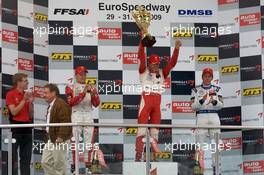 30.05.2009 Klettwitz, Germany,  Podium: race winner Jules Bianchi (FRA), ART Grand Prix Dallara F308 Mercedes, second place Valtteri Bottas (FIN), ART Grand Prix Dallara F308 Mercedes, third place Jean Karl Vernay (FRA), Signature Dallara F308 Volkswagen - F3 Euro Series 2009 at Lausitzring, Germany