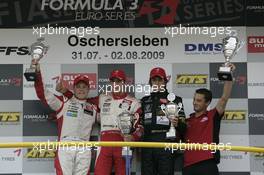 01.08.2009 Oschersleben, Germany,  Podium Race 1, 2nd Valtteri Bottas (FIN), ART Grand Prix, Dallara F308 Mercedes, 1st Jules Bianchi (FRA), ART Grand Prix, Dallara F308 Mercedes, 3rd Roberto Merhi (ESP), Manor Motorsport, Dallara F308 Mercedes - F3 Euro Series 2009 at Motopark Oschersleben, Germany